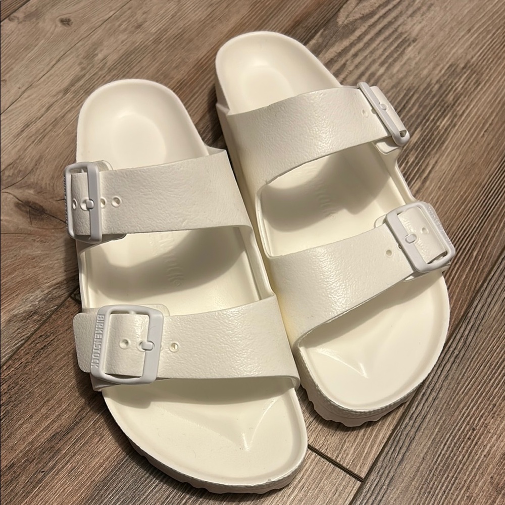 White Birkenstock Arizona Sandals